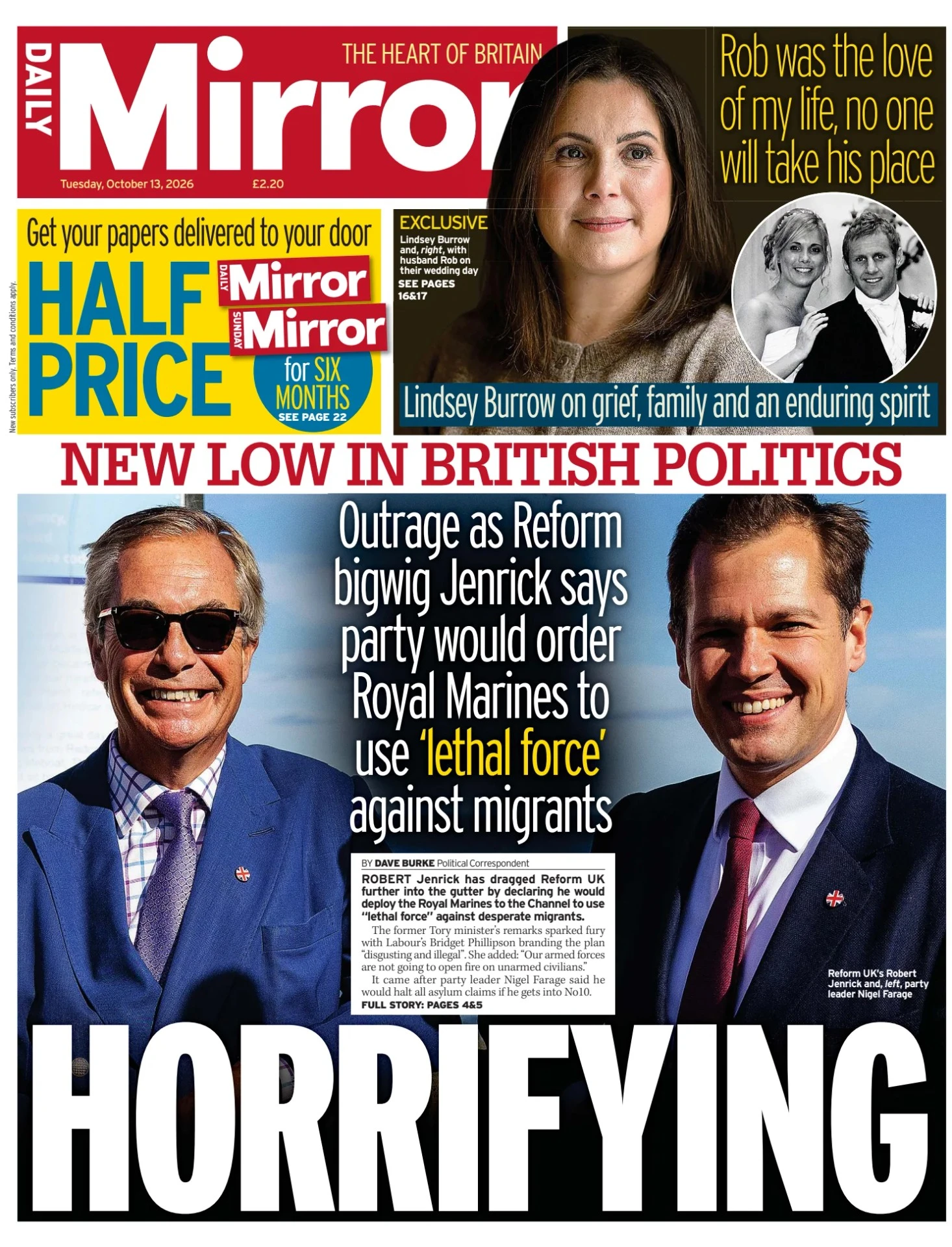 Prima-pagina-Daily Mirror-edizione-di-oggi-13-10-2026